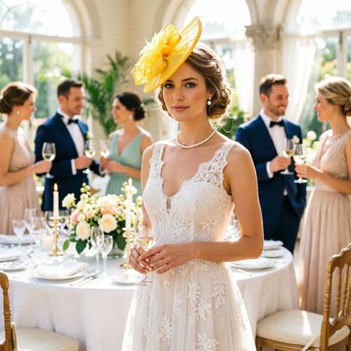 Image of DRESHOW Women Fascinator Hats Tea Party Hat Vintage Pillbox Hat Headband for Cocktail