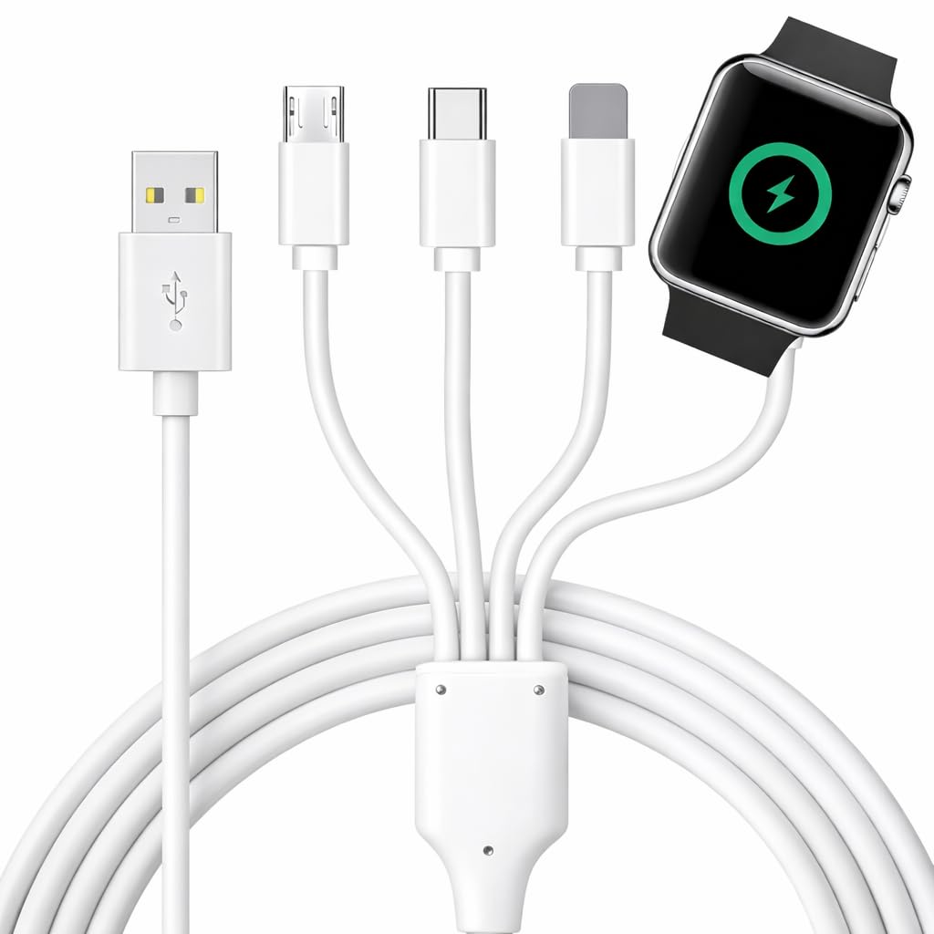TOP-UP 4 in 1 Watch Phone Charger Cable Travel Essentials Multi Charging Cable for Apple Watch iPhone USB-C