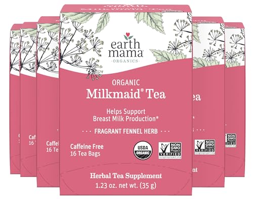 Image of Organic Milkmaid Tea by Earth Mama | Supports Healthy Breastmilk Production and Lactation, Herbal Breastfeeding Tea Supplement, 16 Teabags per Box (6-Pack)