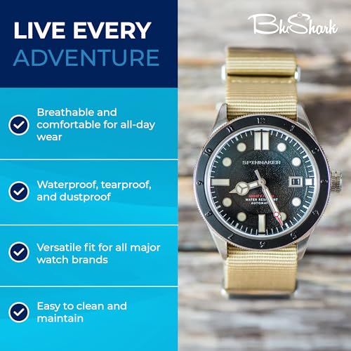 Image of BluShark - Original Collection Military-Style Waterproof Watch Strap, Fits All Timepiece Brands, Durable Nylon Wristwatch Accessories with Stainless Steel Buckle - 18mm, 20mm, 22mm & 24mm Watch Bands