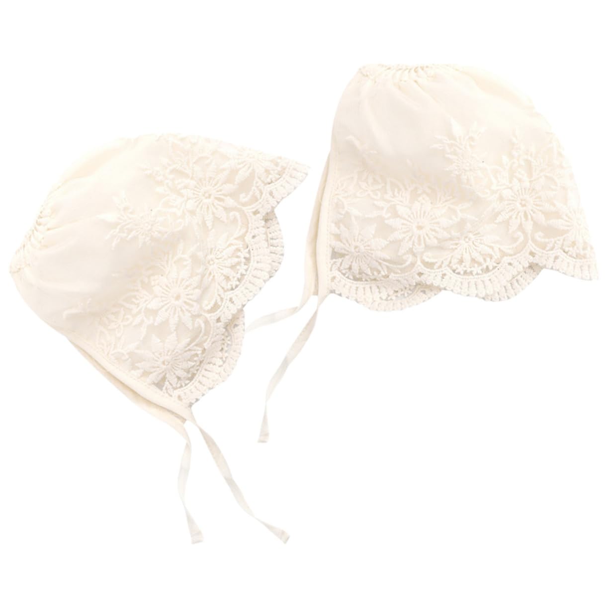 Abaodam Beige Gorrito Bebe Recien Nacido Suave, 2 Piezas, de Encaje Cómodo Cierre Seguro, Gorro de Niña, para Bautizo y Fotos