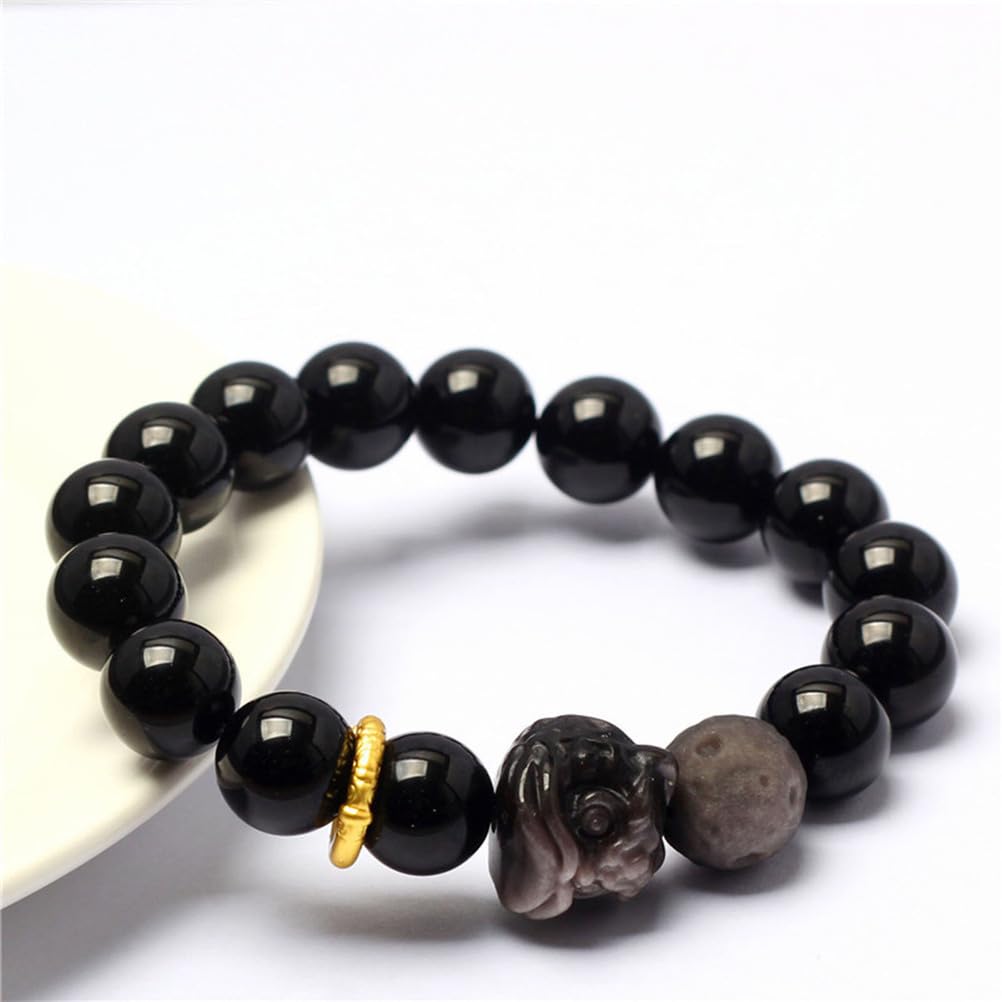 Pulsera elástica de obsidiana Negra, Pulsera de Cuentas de Piedra Natural para conexión a Tierra, Elegante joyería de Cristal elástico para protección del Uso Diario para Fuerza