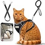 Cat Harness and Leash, Retractable Soft Kitten Cat Harnesses and Leash Set Escape Proof, Breathable Small Medium Large Easy Vest Harness for Travel Training and Walking, Black, S