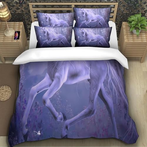Housse de couette licorne hypoallergénique en microfibre douce 3D