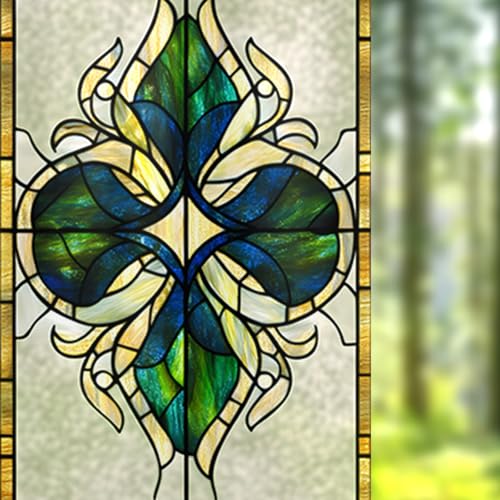 Image of Nuxovilar Frosted Blue Green Scroll Pattern Window Film 17.7x39.4 PVC