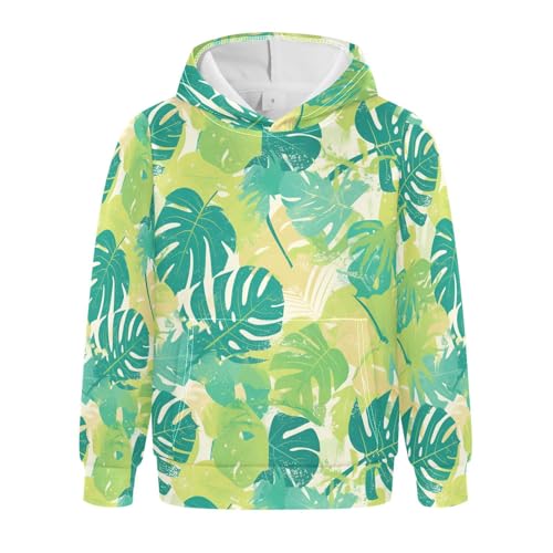 KLL Leaves Monstera Blots Toddlers and Boys' Sweatshirts Sweater Long Sleeve Pullover Hoodies Kangaroo Pocket