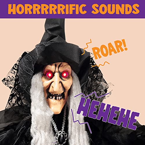 Image of JOYIN 47 inch Animated Witch Halloween Decorations Outdoor Indoor, Scary Halloween Animatronics Decor, Hanging Ghost Talking Sound Activated Led Lights Eyes Haunted House Yard Garden Lawn