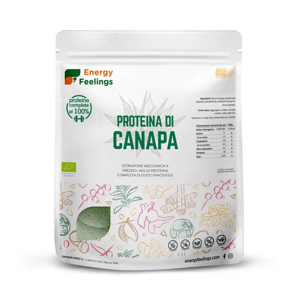 F Energy Feelings Proteine di Canapa in Polvere BIO 1 Kg / 50% Proteine Vegetali / Proteine Vegane per Massa Muscolare e Dimagrire / Senza Zuccheri Aggiunti, Lattosio né Glutine