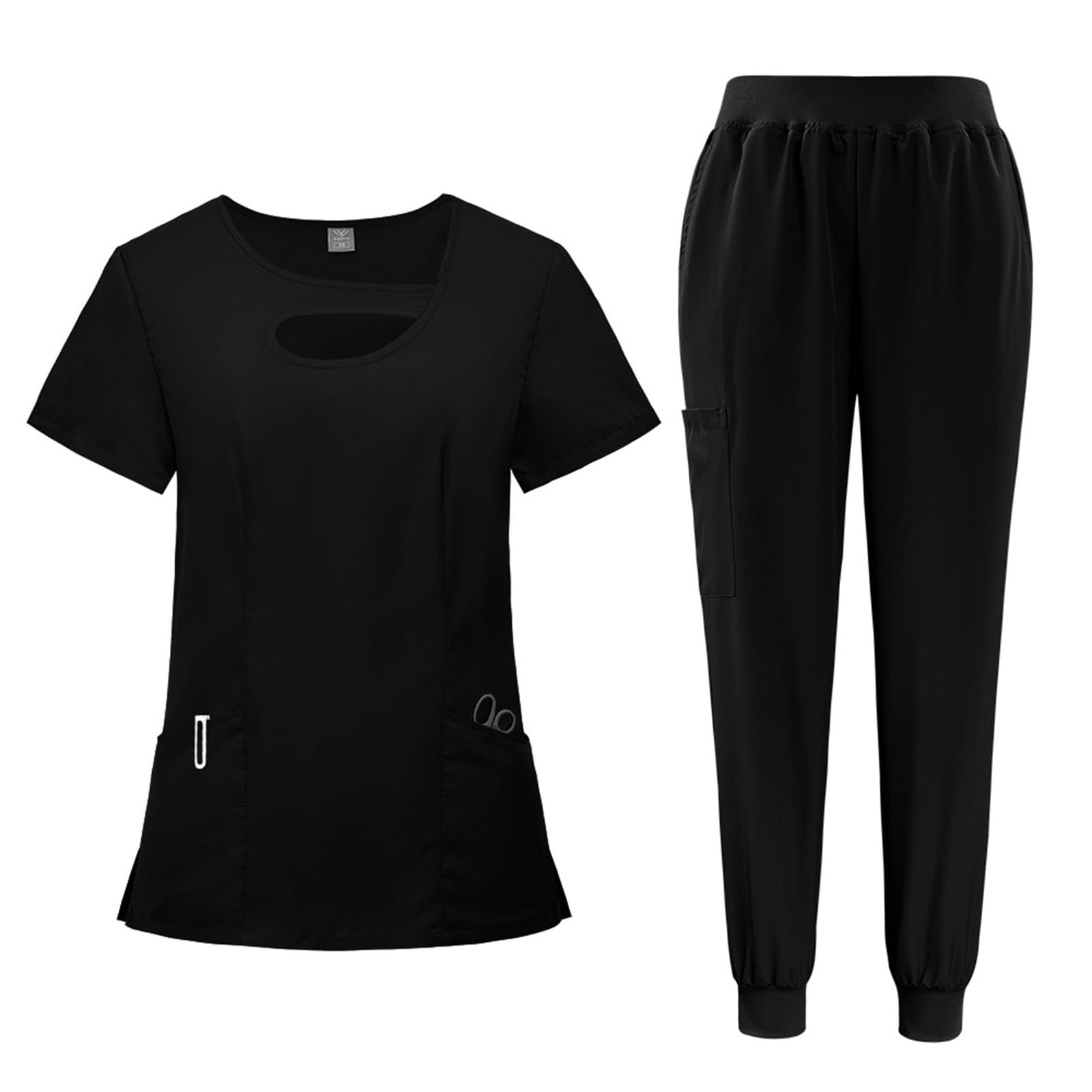 Scrub Suit Set for Women Stretch V-Neck Scrub Top Tapered Jogger Pants Scrubs Set Quick Drying Medical Nurse