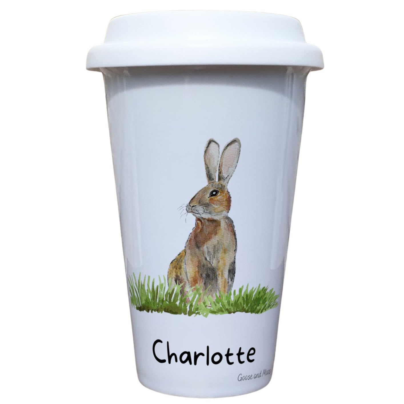 Hare Travel Mug Personalised - Gift for Wildlife Lover - Personalised Wild Woodland Thermal Ceramic Insulated Travel Mug