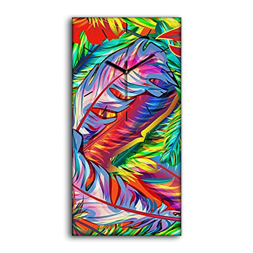 Horloge sur toile de prestige art moderne plumes d'oiseaux multicolores
