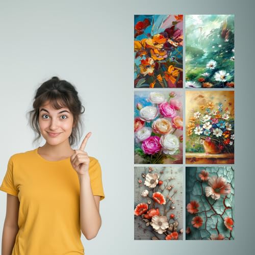Image of SiddArtify Vibrant Floral Impasto Art Print Set - 300GSM Board - 12x18 Inch - Pack of 6 Wall Room Decoration art Poster Prints