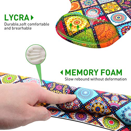 Mouse Pad with Wrist Support Ergonomic Gel, Keyboard Wrist Rest for Computer Keyboard with Raised Memory Foam for Desktop/Laptop/Notebook, Red Floral Colorful Mandala