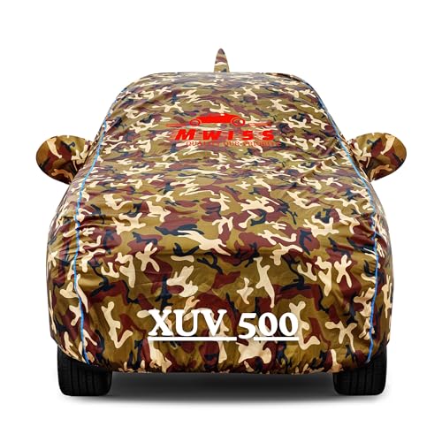 Image of Waterproof Car Cover for Mahindra XUV 500 | Dustproof, UV & Scratch Resistant Soft Cotton Lining | Triple Stitched, Mirror Pockets & Elastic Hem | Jungle