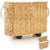 Weysat Wicker Toilet Paper Basket with Lid and Detachable Wheels Boho Slim Woven Toilet Paper Holder Holds up to 9 Mega Rolls for Home Bathroom Decor Organizer