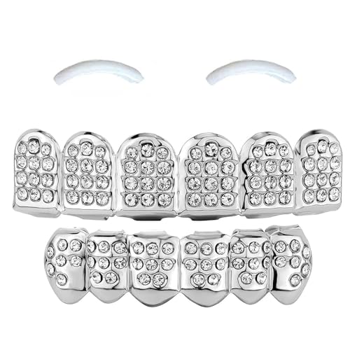 SSyang 18K Hip Hop Teeth Grills for Mouth Braces Decoration, with 2 Silicone Moulds