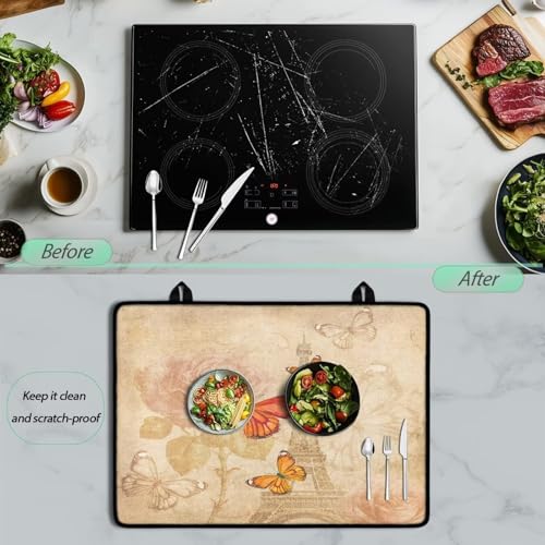 Image of Poceacles Stove Top Cover for Glass Stove Top, Electric Ceramic Stovetop Cover Scratch Resistant Oil-proof Stove Cover Multipurpose for Kitchen Counter, Butterfly Eiffel Tower
