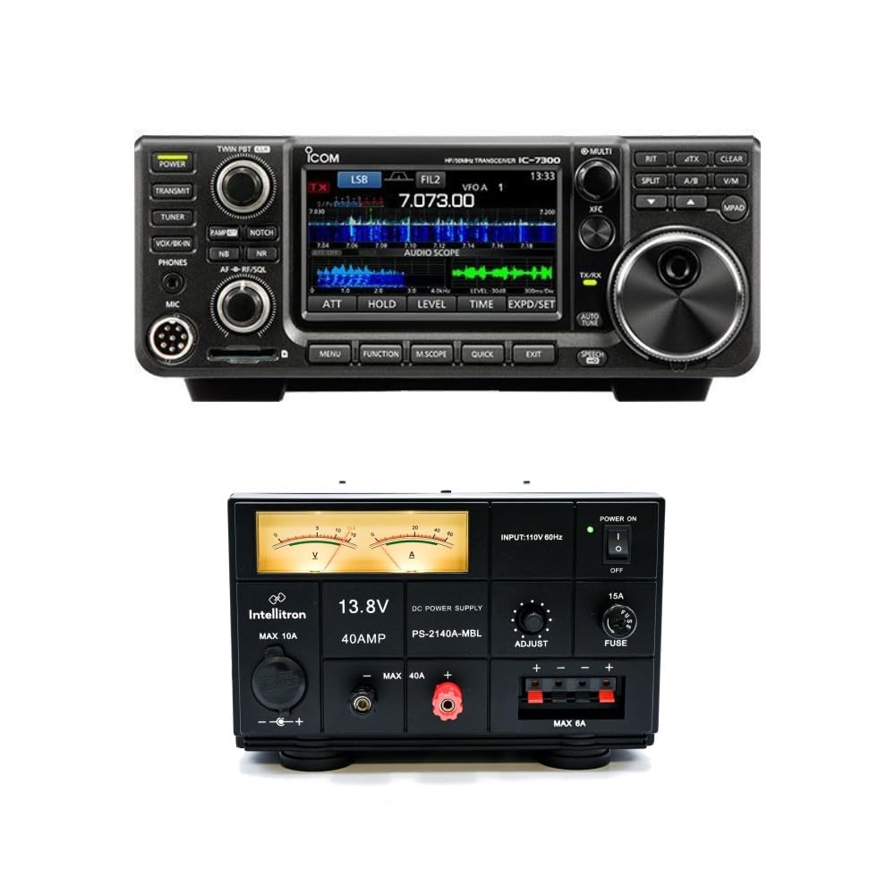 Icom IC-7300 100W HF/50MHz SDR Amateur Radio Transceiver Bundle (2 Items) with Intellitron PS-2140A-MBL 40A Variable Voltage Linear Power Supply with Volt and Amp Meters!!