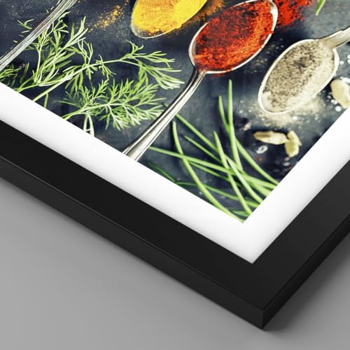 Affiche Épices et Herbes Cuisine Poster Noir 30x40cm Déco