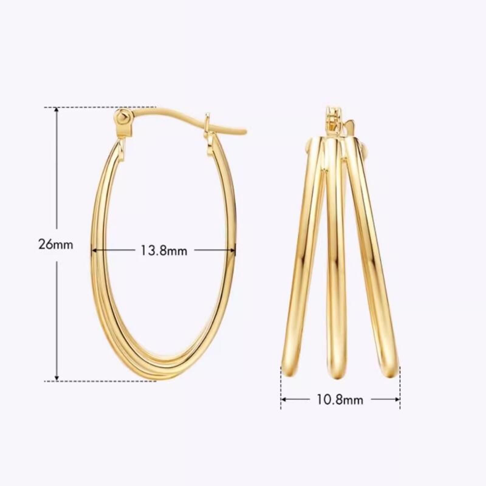 Epinki Kolczyki damskie Creole Hoop 9K/14K/18K żółte złoto, 3 pierścionki, kolczyki 18/14/9-karatowe złoto, biżuteria z prawdziwego złota