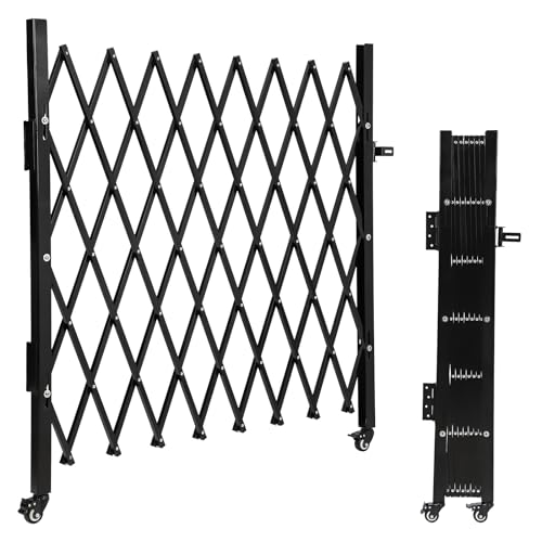 Absperrgitter aus Stahl 127 x 109cm, Scherengitter Ausziehbar Anti-Sprungzaun mit Rollen, Absperrgitter Scherensperre, Gitter-Akkordeon-Zaun für Garage, Schule, Garten, Baustelle, Bahnhof, Schule