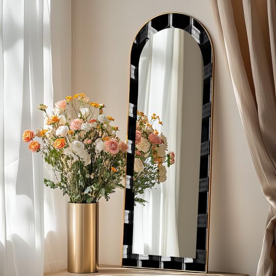 Urban Concrete Vision - Specchio da pavimento astratto ad arco a lunghezza intera, 50,8 x 160 cm (larghezza x altezza), con cornice nera e cornice argentata