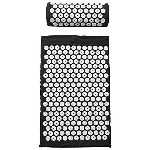 Artículos deportivos Masajeador Masaje Cojín Mat Acupresión Aliviar el dolor de espalda con almohada(cojín negro + almohada)