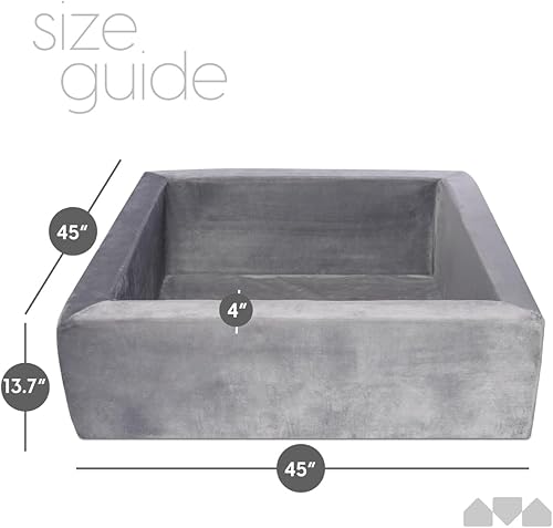 Miniatura 3 de Milliard Corralito cuadrado de bolas de espuma de grado profesional, para bebés y niños pequeños, con cubierta de terciopelo gris lavable, 45 x 45 x