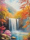 Dipingere con i Numeri Cascate Kit Pittura Bambini Autunno Paint by Numbers, Colorare con i Numeri Adulti, Hobby Creativi Adulti, Regalo Donna, Decorazioni Parete, Senza Cornice, 40x50cm e-630
