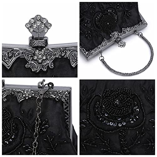Tanpell 1920S Flapper Clutch Vintage Beaded Evening Bags Sequined Handbag Gatsby Purse For Women Wedding Prom Cocktail Party Black #TOP4
