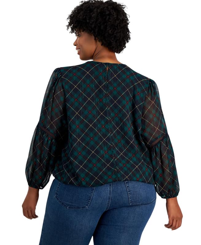 Tommy Hilfiger Women's Plus Size Long-Sleeve Plaid Bubble Top (Sky Captain Multi, 3X)2