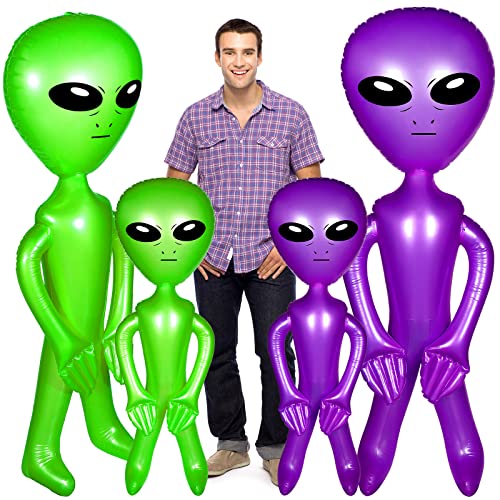 Zhanmai 4 Pcs 63 Inch 35 Inch Jumbo Inflatable Alien Alien Party Decorations for Halloween Party Favors(Green, Purple)