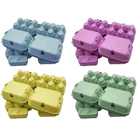 HAPPY CHICKENS 64 X NEW 1/2 DOZ 3 MIXED COLOURS 'FLAT TOP' EGG BOXES FOR MED-LARGE EGGS Cover