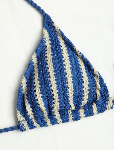 Image of ZAFUL 2 Piece Triangle Bikini for Women Knitted Rope Halter Bikini Sets Sexy Bathing Suit Side Tie Swimsuits Beachwear