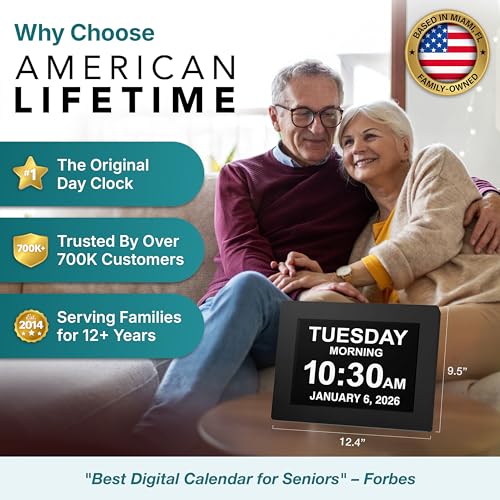 Image of American Lifetime New 2026 Dementia Clock Large for Seniors, Digital Clock Large Display with Custom Alarms, Clock with Day & Date for Elderly, Number Digital Clock 12 Inches Black