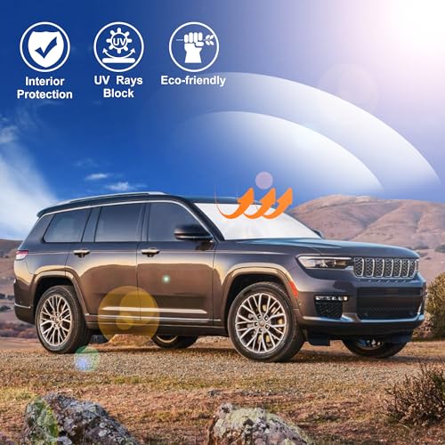 Image of Windshield Sun Shade Custom Fit 2021-2024 2025 2026 Jeep Grand Cherokee L /Jeep Grand Cherokee SUV Accessories Front Window Sunshade Sun Visor Protector Blocks Rays