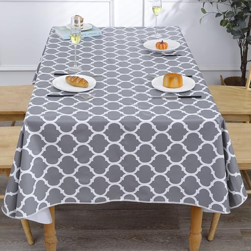 Image of Heavy Duty Vinyl Tablecloth with Flannel Backing Waterproof Oil-Proof Plastic Table Cloth Stain-Resistant Wipeable Rectangle or Square Table Cover for Indoor and Outdoor (Quatrefoil,52x70 Inch)