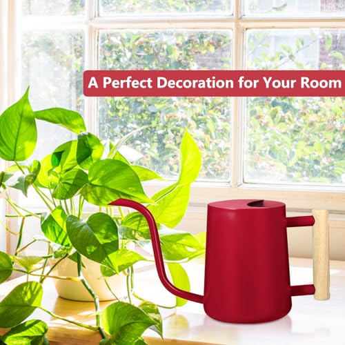 Image of Watering Can Indoor Plants, 35oz Small Stainless Steel Metal Watering Can Modern Decorative Watering Pot with Long Spout for Indoor House Plant Bonsai Garden Flowers (Red)