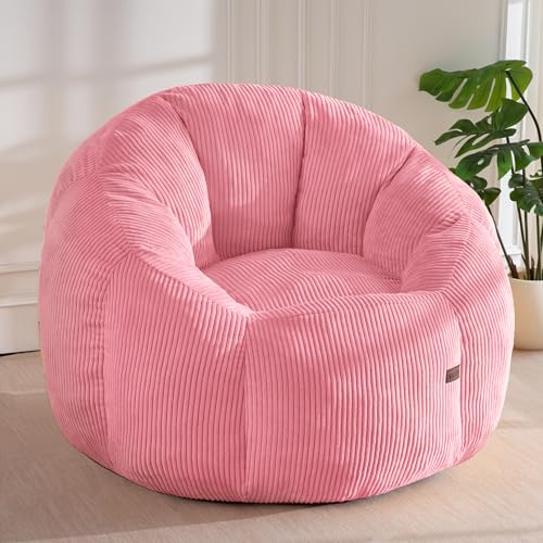 Image of MAXYOYO Giant Bean Bag Chair, Pumpkin-Shaped Bean Bag Sofa, Oversized Boneless Couch Sofa in a Box, Comfy and Lazy Lounge Chair for Dorm, Living Room, Pink