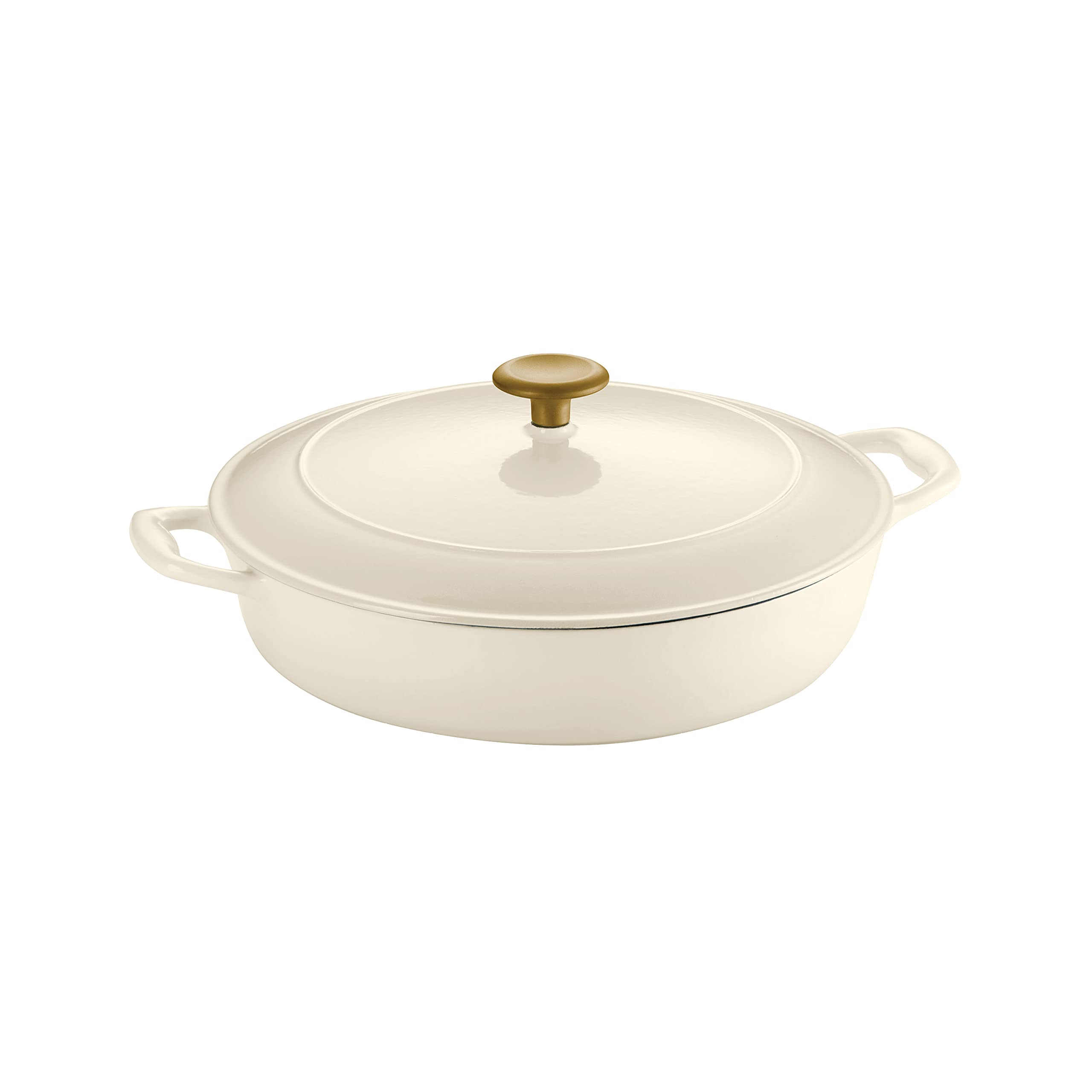 Tramontina Covered Braiser Cast Iron 4 Qt Latte with Gold Stainless Steel Knob, 80131/087DS