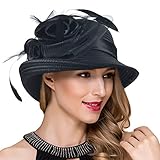 Women Derby Church Dress Cloche Hat Fascinator Floral Tea Party Wedding Bucket Hat S052 (S608-Black)