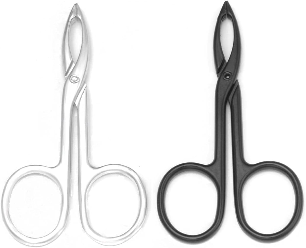 2 Piezas Pinzas Mango De Tijera Tijera De Punta Recta | Pinzas de cejas con forma para desplumar el vello facial, cuidado de las cejas (plateado y negro)
