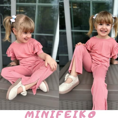 Image of Toddler Girls Flare Pants with Slit Outfit for 2T - 5T Summer