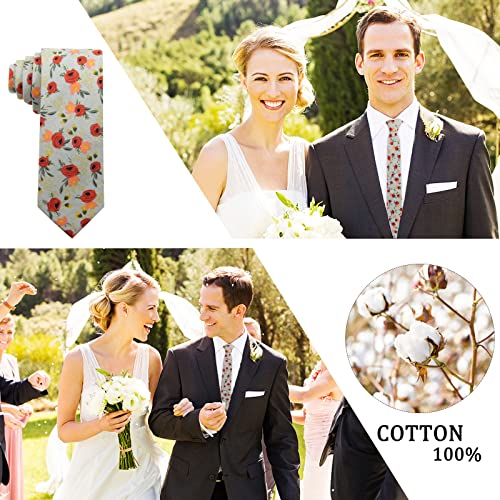 Image of Mantieqingway Men's Cotton Floral Neck Tie 2.56'' Printed Skinny Tie
