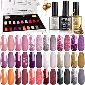 Lavender Violets 21 Pcs Gel Nail Polish Soak Off UV LED Nails Varnish Christmas Gift With Base Coat,Glossy n Matte Top…