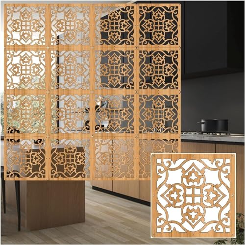 Divisor de habitación colgante, panel de división de madera con celosía floral calada