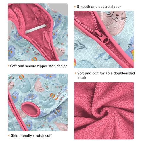 Sea Lion Toddler Fleece Jacket Baby Girls Hooded Zipper Long Sleeve Thick Warm Outerwear 3-10 Years3