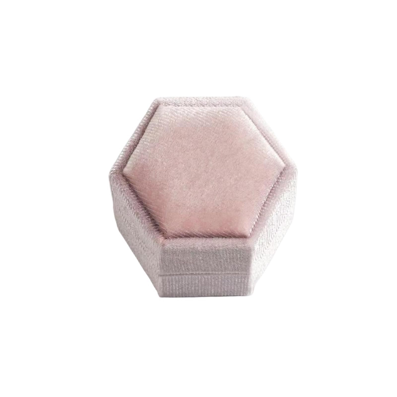 WWYYZAYC Person Ring Box For Wedding Proposal Bearer Engagement Double Slots Hexagon Holder Anniversary(Pink,Sliver Text)