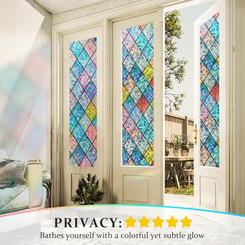Beautysaid Rainbow Window Film Privacy: Stained Glass Self Adhesive, No-Glue Frosted Window Tint, Static Cling,UV Window Film Home (Multicolor, 44.5x200cm) - Image 4