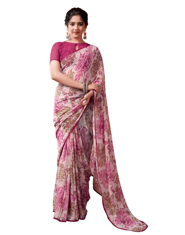 SIRIL Women's Georgette Printed Saree With Blouse Piece